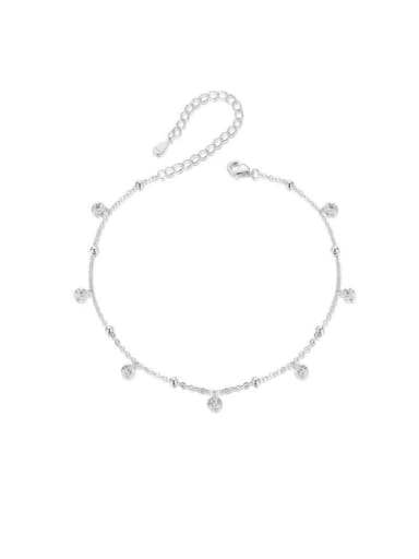 925 Sterling Silver Cubic Zirconia  Minimalist  Round Pendant Anklet