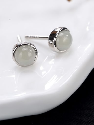 925 Sterling Silver Jade Round Cute Stud Earring
