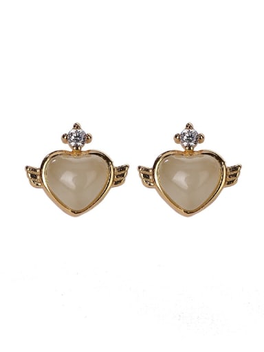 925 Sterling Silver Jade Heart Vintage Stud Earring