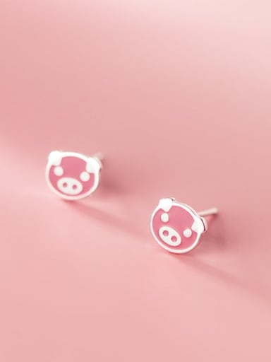 925 Sterling Silver Enamel Pig Cute Stud Earring