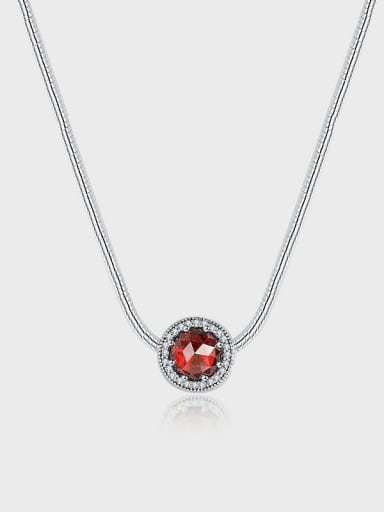 925 Sterling Silver Cubic Zirconia Lampwork Stone Ball Vintage Necklace