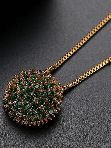 Green plating 18K t10b25 Copper Cubic Zirconia Retro round flower pendant  Necklace