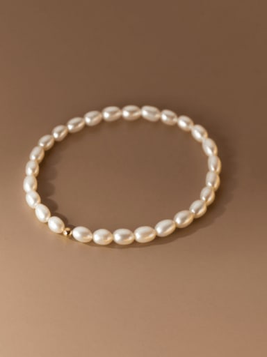 925 Sterling Silver Imitation Pearl Geometric Minimalist Handmade Beaded Bracelet