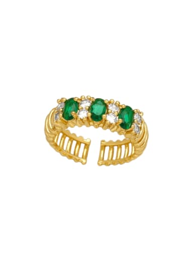 green Brass Cubic Zirconia Geometric Hip Hop Band Ring