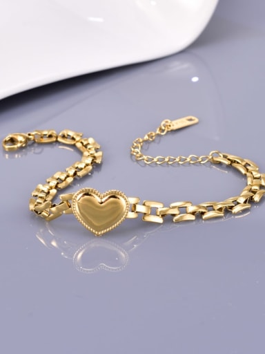 18K Gold Titanium Steel Heart Hip Hop Link Bracelet