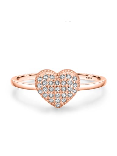 rose gold 925 Sterling Silver Cubic Zirconia Heart Dainty Band Ring
