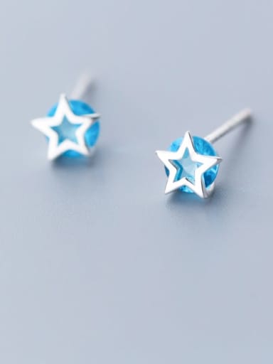 925 Sterling Silver Cubic Zirconia Blue Star Minimalist Stud Earring