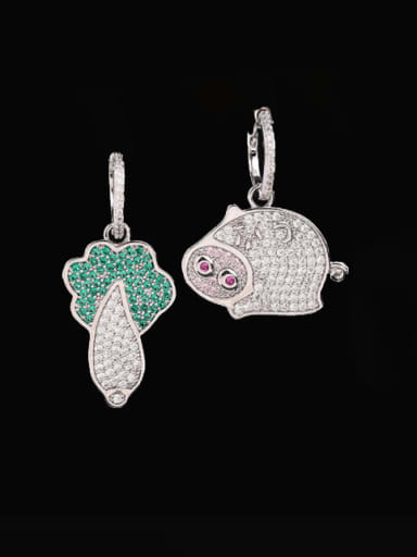 platinum Brass Cubic Zirconia Asymmetry  Chinese cabbage Pig Luxury Cluster Earring