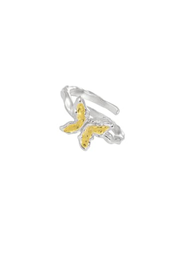 Platinum  +gold drip 925 Sterling Silver Butterfly Vintage Band Ring