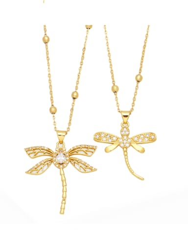 Brass Cubic Zirconia  Vintage Dragonfly Pendant  Necklace