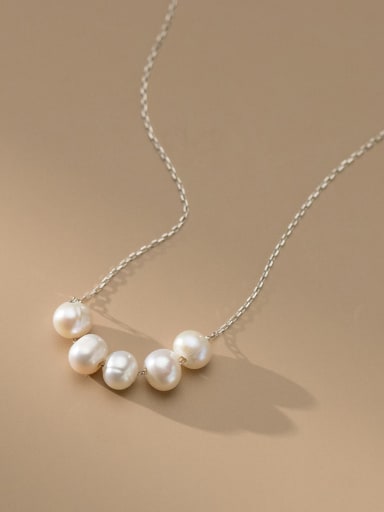 Silver 925 Sterling Silver Imitation Pearl Round Minimalist Necklace