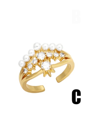 C Brass Imitation Pearl Flower Minimalist Band Ring