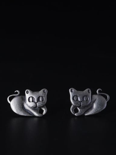 925 Sterling Silver Icon Cat Vintage Stud Earring