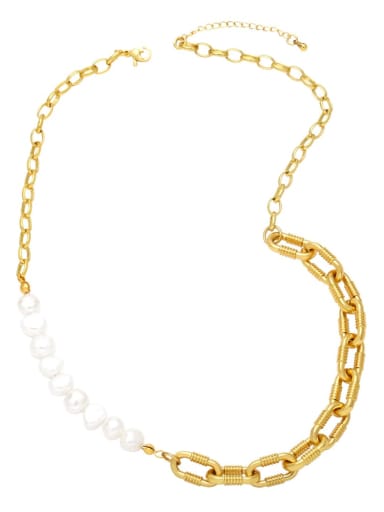 Brass Imitation Pearl Geometric Hip Hop Asymmetrical Chain Necklace