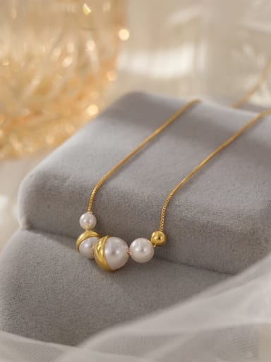 NS1025 gold 925 Sterling Silver Imitation Pearl Geometric Minimalist Necklace