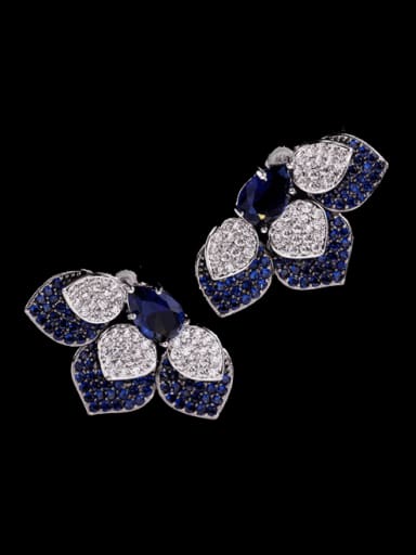 Blue zirconium Brass Cubic Zirconia Flower Vintage Stud Earring