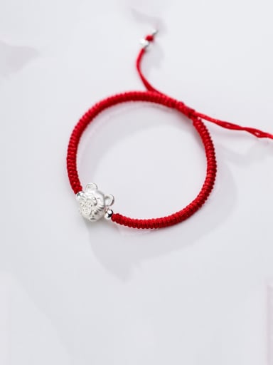 999 Fine Silver With  Mouse Red Rope Hand Woven Bracelets