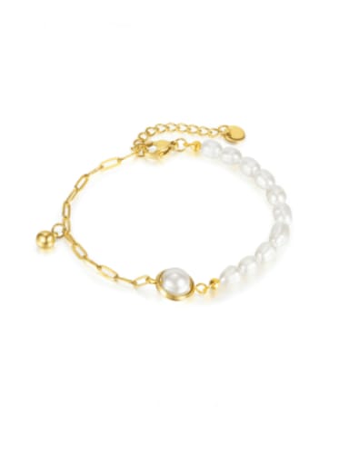 [1299] gold plated bracelet Stainless steel Freshwater Pearl Geometric Minimalist Bracelet