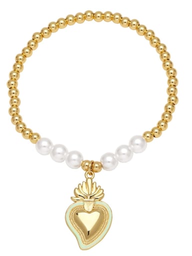 Brass Enamel Heart Vintage Handmade Beaded Bracelet