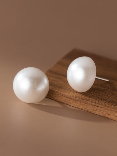 925 Sterling Silver Freshwater Pearl Round Ball Minimalist Stud Earring