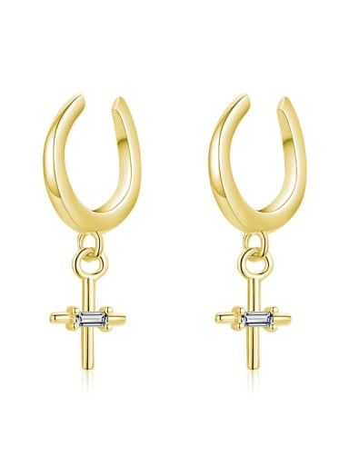 golden 925 Sterling Silver Cross Minimalist Huggie Earring