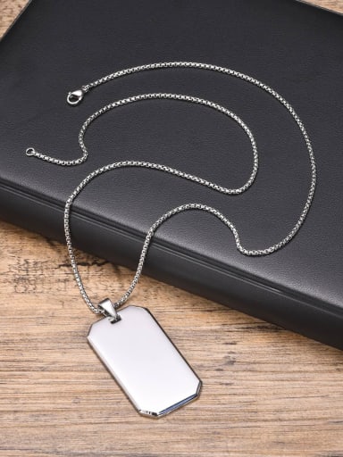 Steel pendant with chain Stainless steel Rectangle Hip Hop Necklace