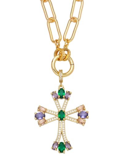 B Brass Cubic Zirconia Cross Vintage Necklace