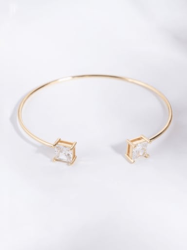 White Zircon Bracelet Brass Glass Stone Geometric Minimalist Cuff Bangle