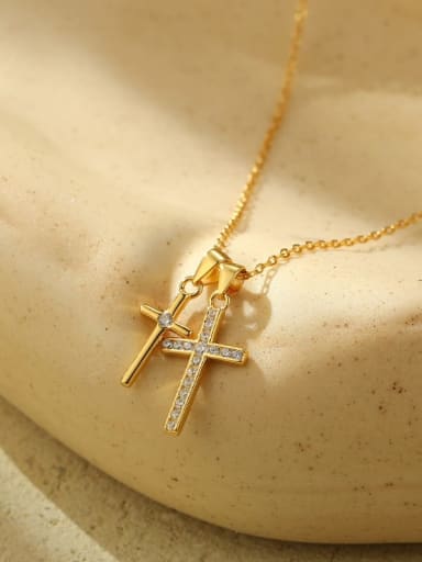 NS2776 [Gold] 925 Sterling Silver Cubic Zirconia Cross Dainty Regligious Necklace