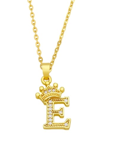 E Brass Cubic Zirconia Crown Vintage  Letter Pendant Necklace