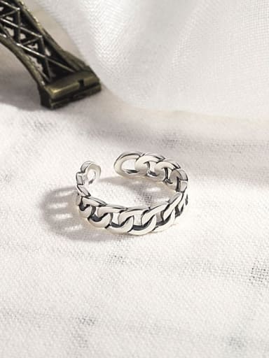 925 Sterling Silver Hollow Geometric Retro Chain Band Ring