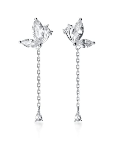 925 Sterling Silver Cubic Zirconia Butterfly Tassel Dainty Drop Earring