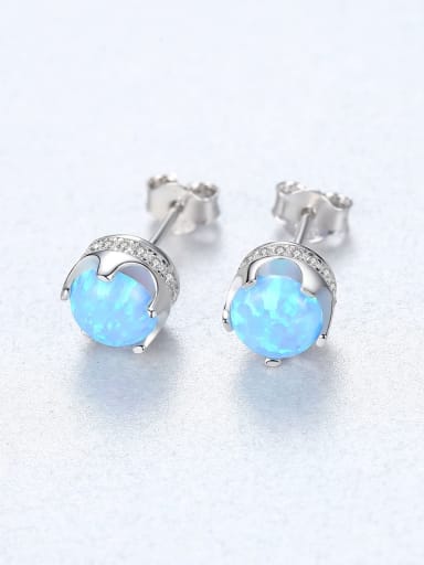 Blue 18F11 925 Sterling Silver Opal Geometric Trend Stud Earring