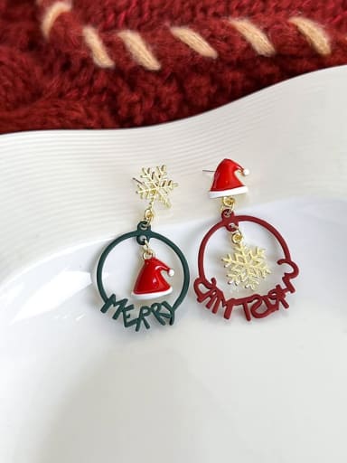 B Snow Christmas Hat Alloy Enamel Christmas Seris Cute Drop Earring