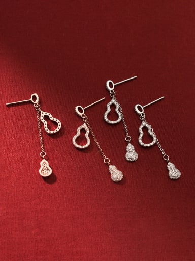 925 Sterling Silver Cubic Zirconia Irregular Cute hollow gourd Threader Earring