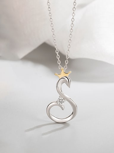 925 Sterling Silver Rhinestone Swan Minimalist Necklace