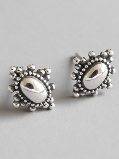 S925 pure silver simple retro geometric ethnic female Earrings