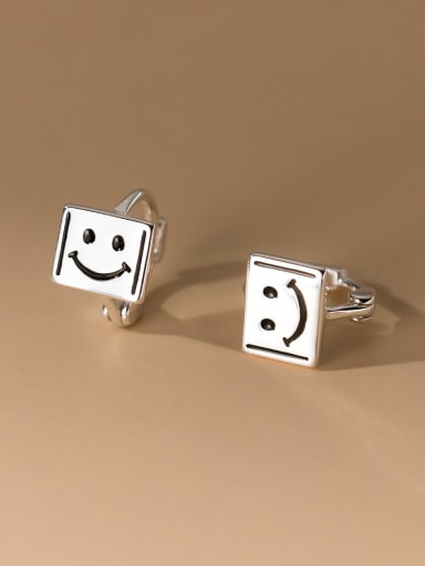 925 Sterling Silver Square Smiley Cute Huggie Earring
