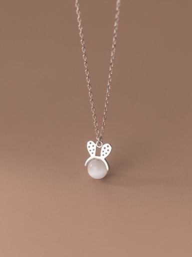 925 Sterling Silver Cats Eye Rabbit Minimalist Necklace
