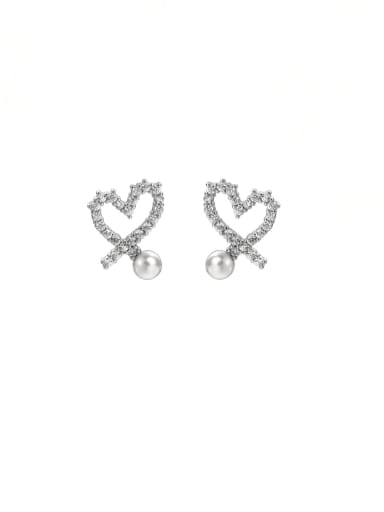ES2339 ? Platinum ? 925 Sterling Silver Cubic Zirconia Heart Dainty Stud Earring
