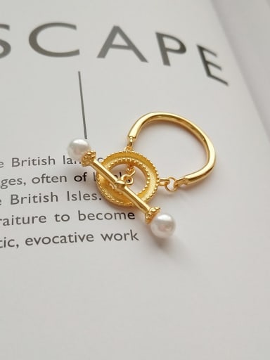 925 Sterling Silver Imitation Pearl White Round Vintage Free Size Ring
