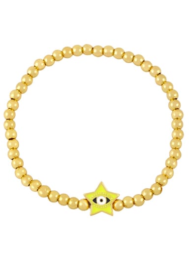yellow Brass Enamel Evil Eye Vintage Five-pointed star Beaded Bracelet