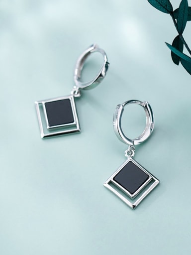 925 Sterling Silver Acrylic Square Minimalist Huggie Earring