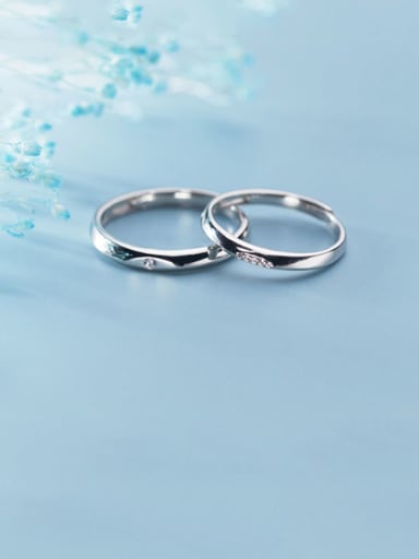 925 Sterling Silver Rhinestone  Irregular Minimalist Free Size Ring