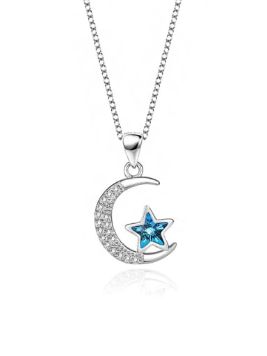 JYXZ 019 (Gradient Blue) 925 Sterling Silver Austrian Crystal Moon Classic Necklace