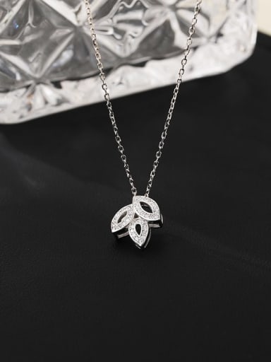 NS978 silver 925 Sterling Silver Cubic Zirconia Leaf Dainty Necklace