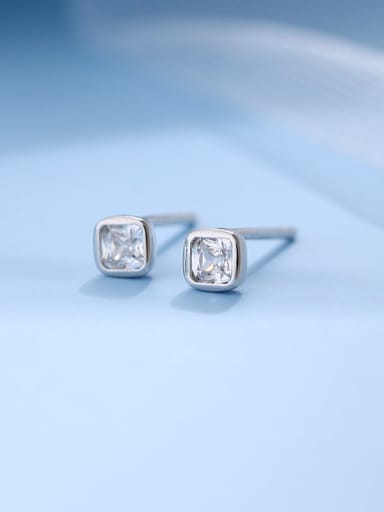 ES2445 [ Platinum and White Diamond] 925 Sterling Silver Cubic Zirconia Geometric Minimalist Stud Earring