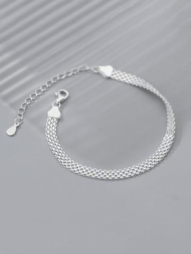 silver 925 Sterling Silver Geometric Minimalist Link Bracelet