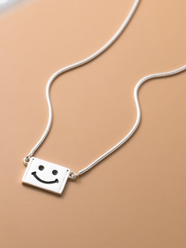 925 Sterling Silver Smiley Geometric Minimalist Necklace