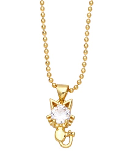 C (white) Brass Cubic Zirconia  Minimalist Cat Pendant Necklace